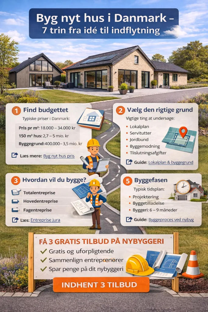 Byg nyt hus i Danmark &ndash; 7 trin fra id&eacute; til indflytning
