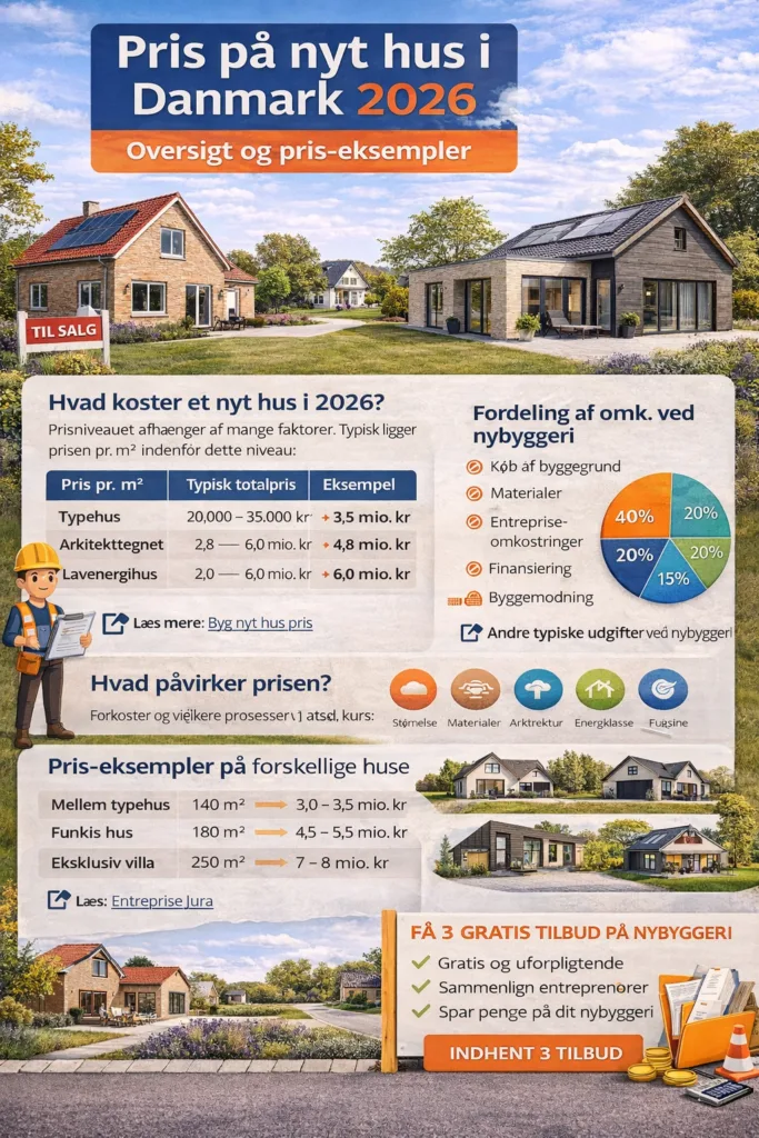 Pris p&aring; nyt hus i Danmark 2026